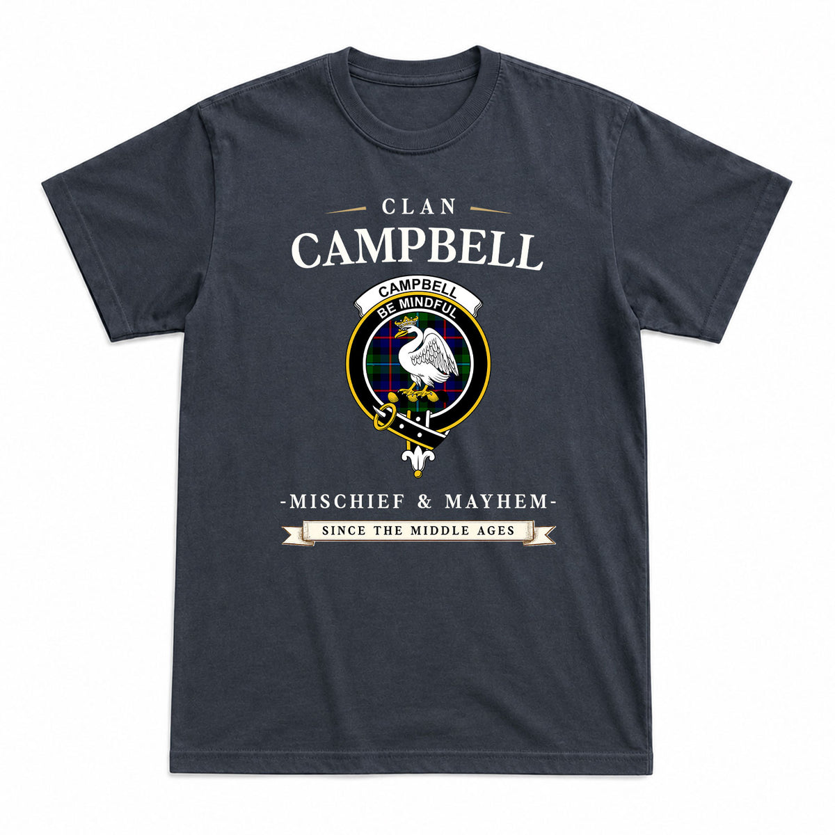 Campbell of Cawdor Modern Tartan Crest Mischief and Mayhem T-shirt