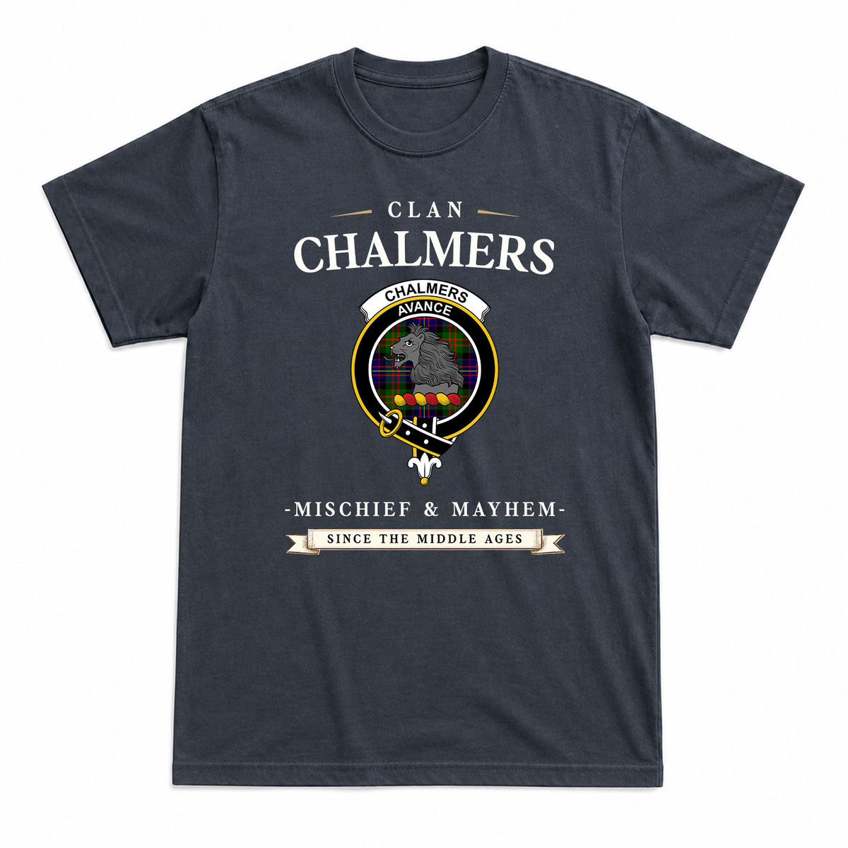 Chalmers Tartan Crest Mischief and Mayhem T-shirt