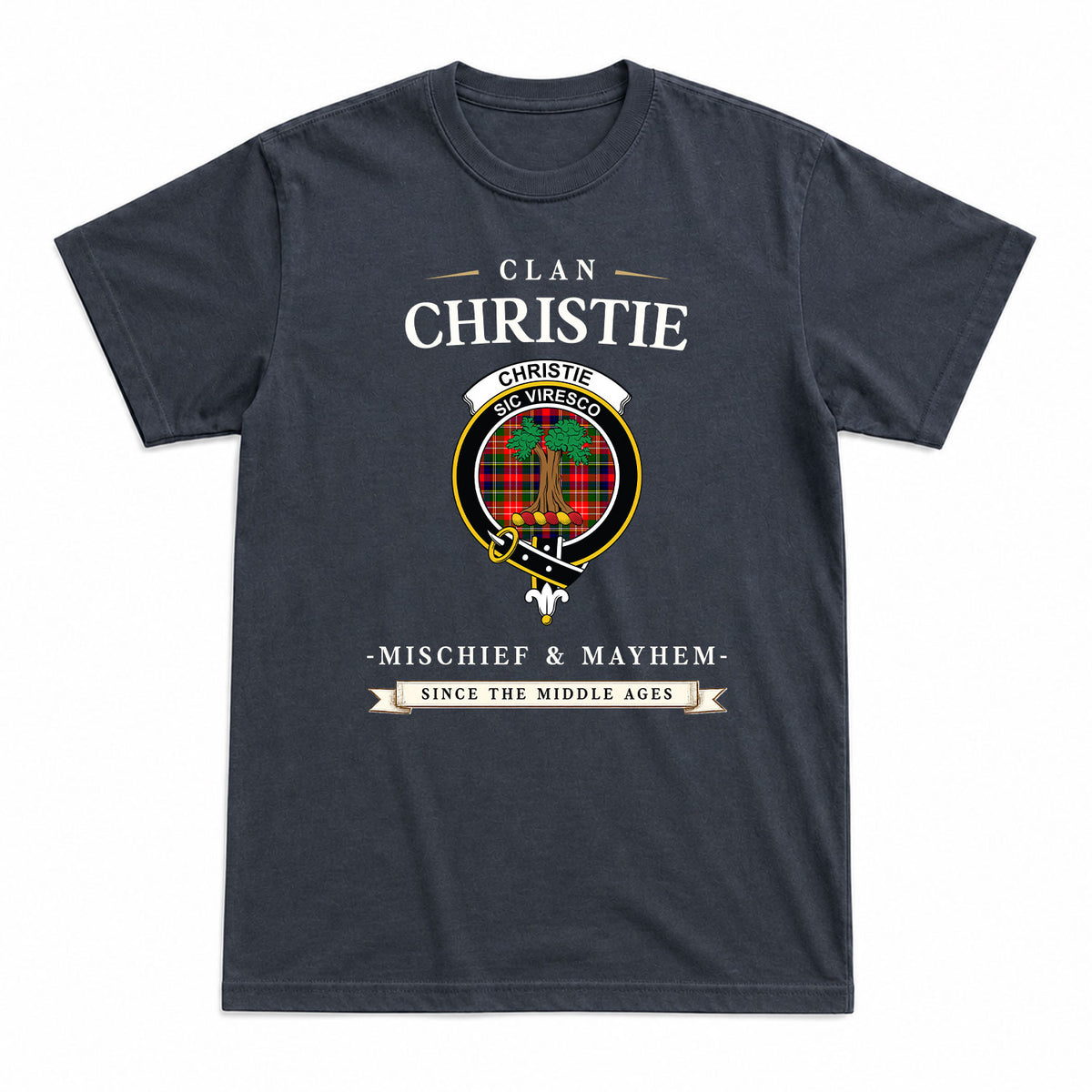 Christie Tartan Crest Mischief and Mayhem T-shirt