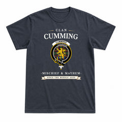 Cumming Hunting Ancient Tartan Crest Mischief and Mayhem T-shirt