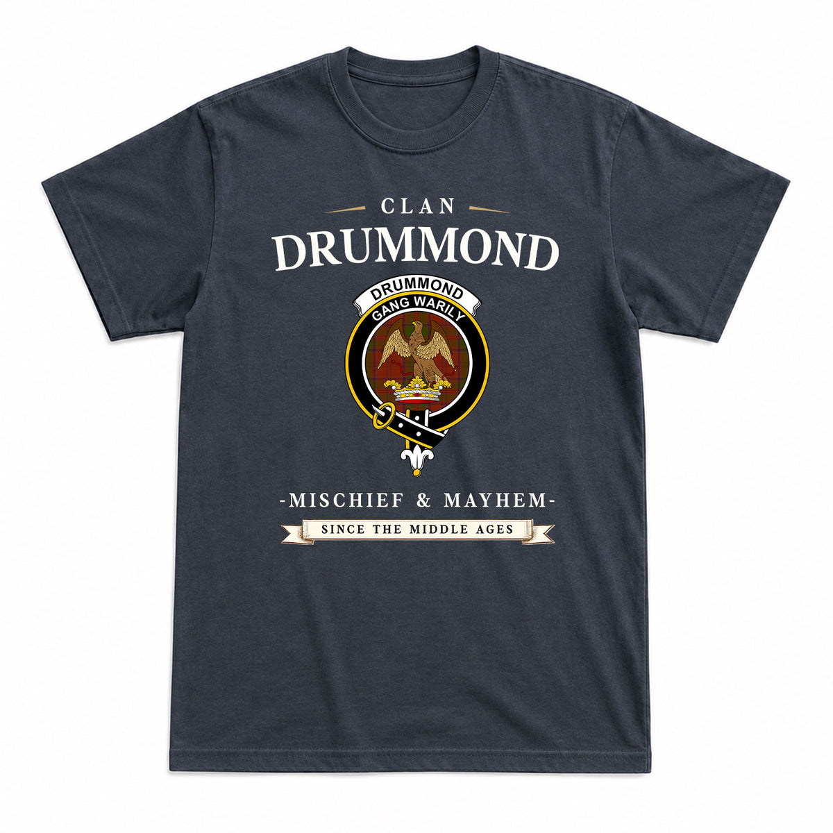 Drummond Clan Tartan Crest Mischief and Mayhem T-shirt