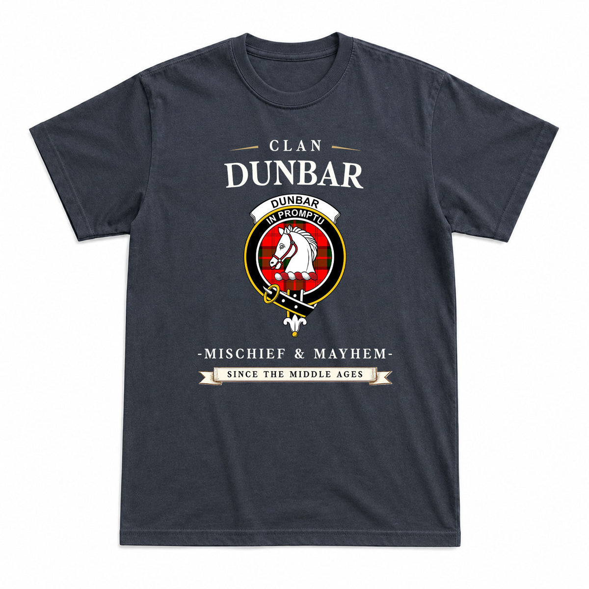 Dunbar Modern Tartan Crest Mischief and Mayhem T-shirt