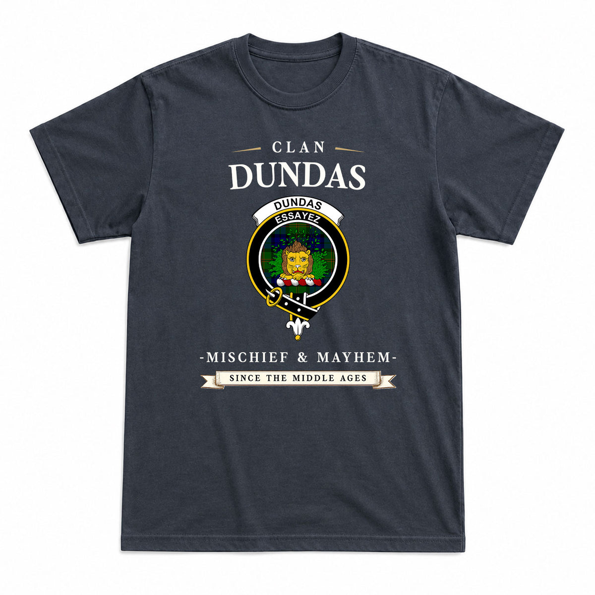 Dundas Modern Tartan Crest Mischief and Mayhem T-shirt