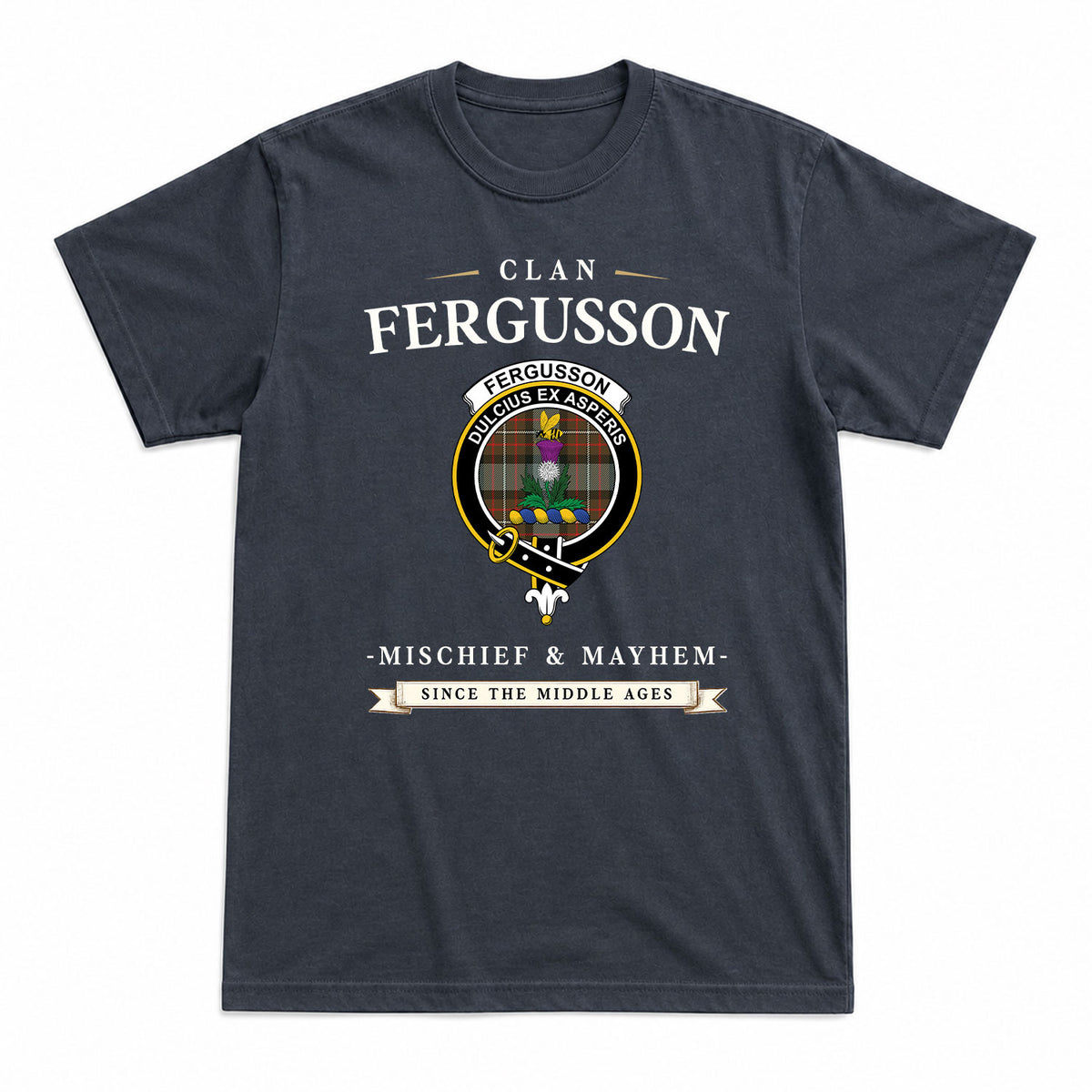 Fergusson Weathered Tartan Crest Mischief and Mayhem T-shirt