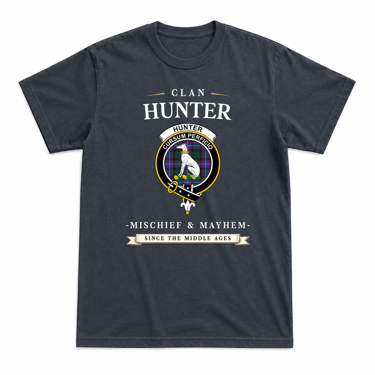 Hunter Modern Tartan Crest Mischief and Mayhem T-shirt
