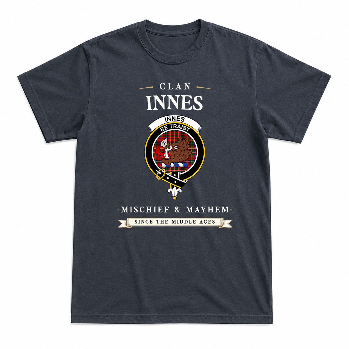 Innes Modern Tartan Crest Mischief and Mayhem T-shirt