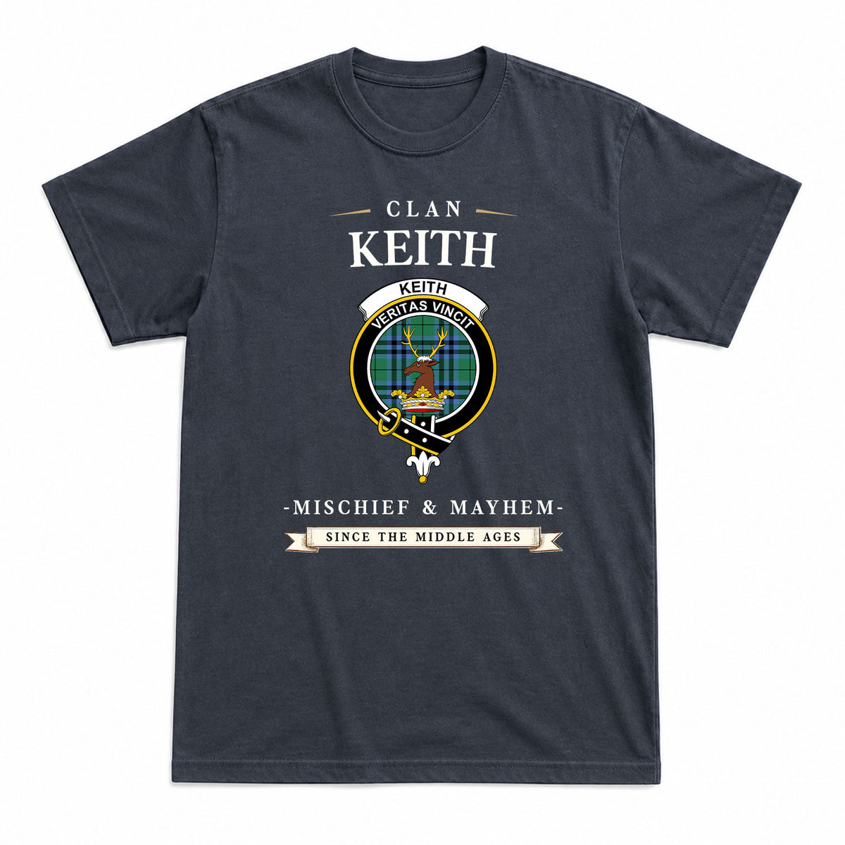 Keith Ancient Tartan Crest Mischief and Mayhem T-shirt
