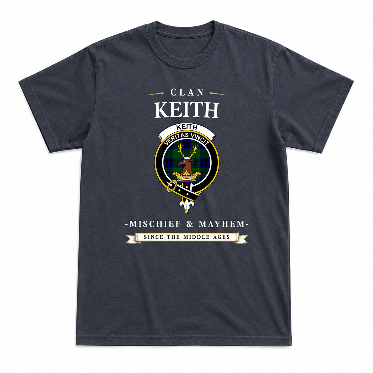 Keith Modern Tartan Crest Mischief and Mayhem T-shirt