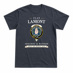 Lamont Ancient Tartan Crest Mischief and Mayhem T-shirt