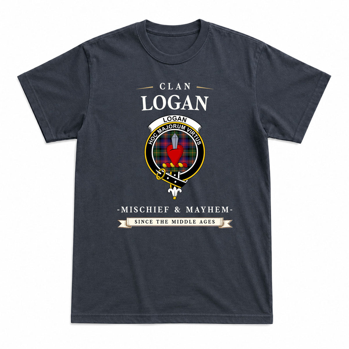 Logan Modern Tartan Crest Mischief and Mayhem T-shirt