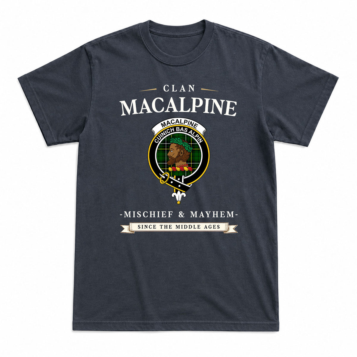 MacAlpine Modern Tartan Crest Mischief and Mayhem T-shirt