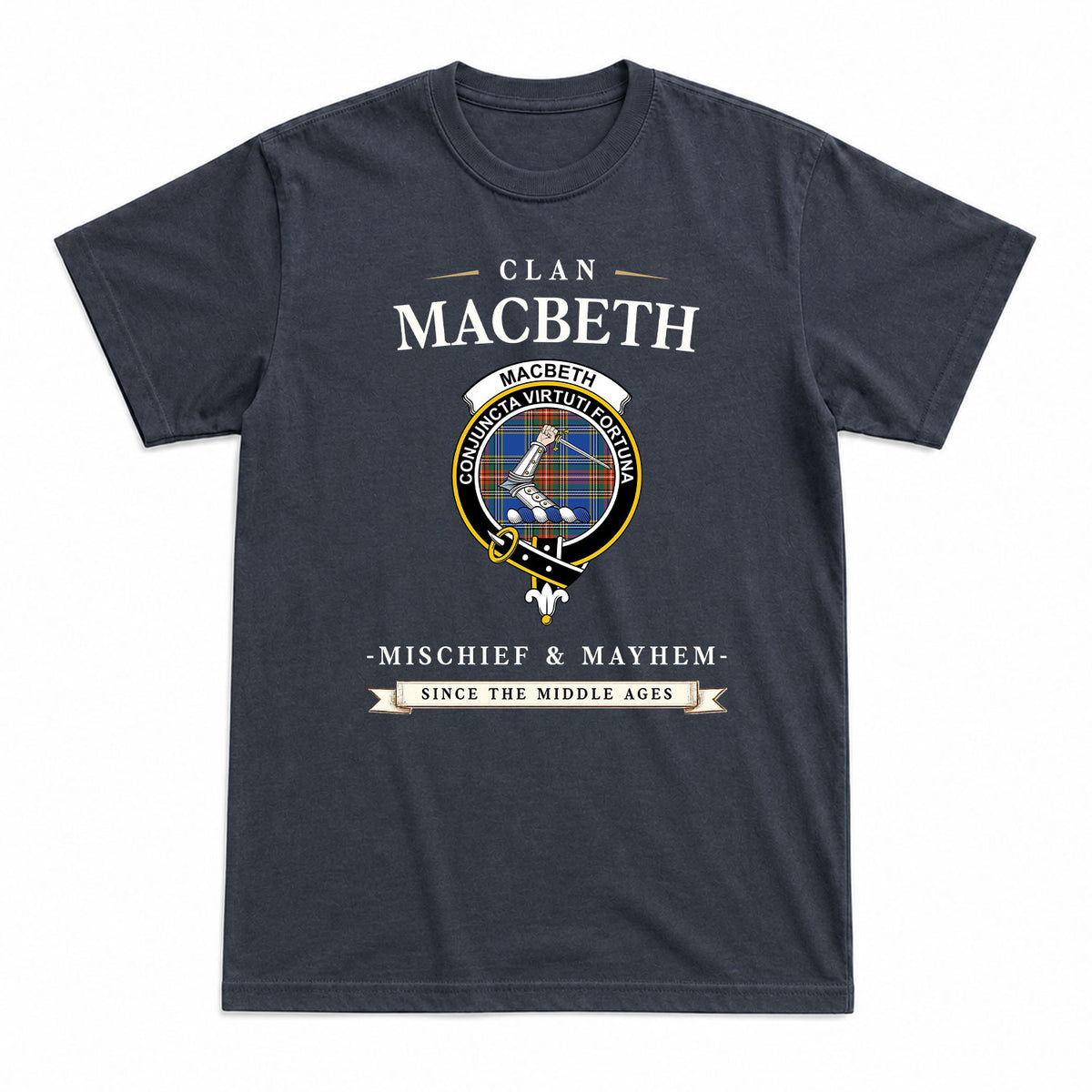 MacBeth Ancient Tartan Crest Mischief and Mayhem T-shirt