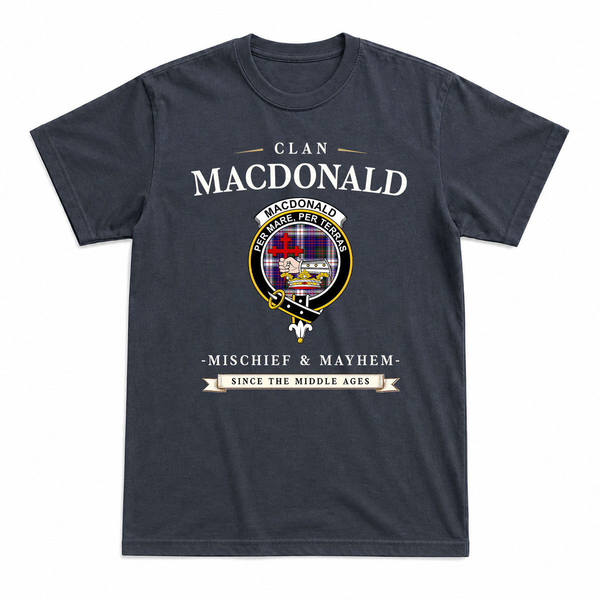 MacDonald Dress Modern Tartan Crest Mischief and Mayhem T-shirt