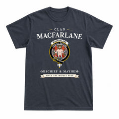 MacFarlane Ancient Tartan Crest Mischief and Mayhem T-shirt