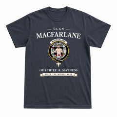 MacFarlane Black - White Tartan Crest Mischief and Mayhem T-shirt