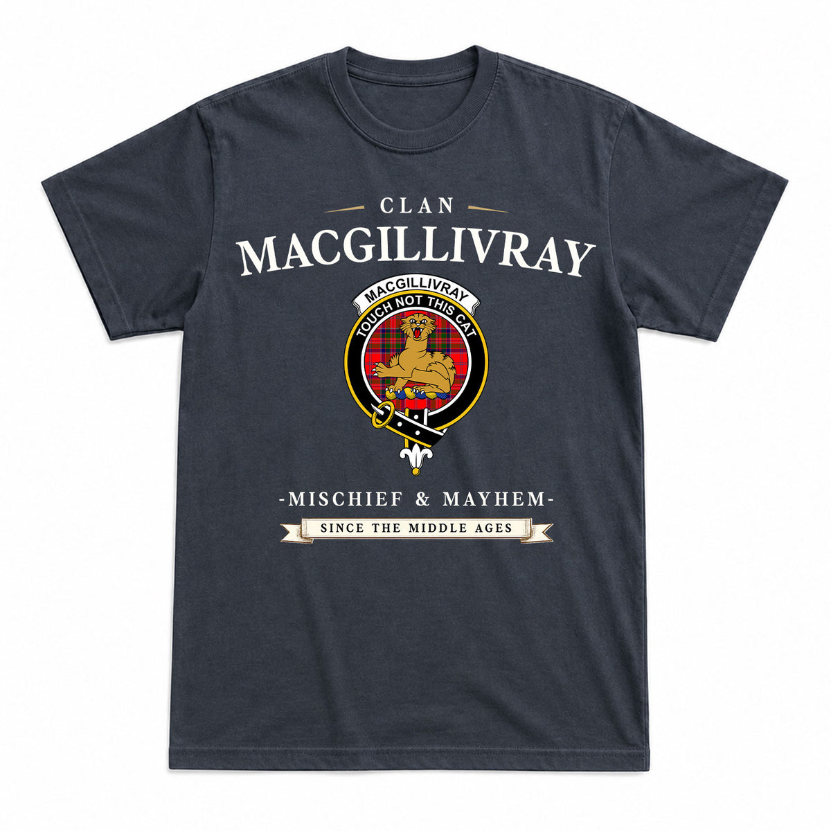 MacGillivray Modern Tartan Crest Mischief and Mayhem T-shirt