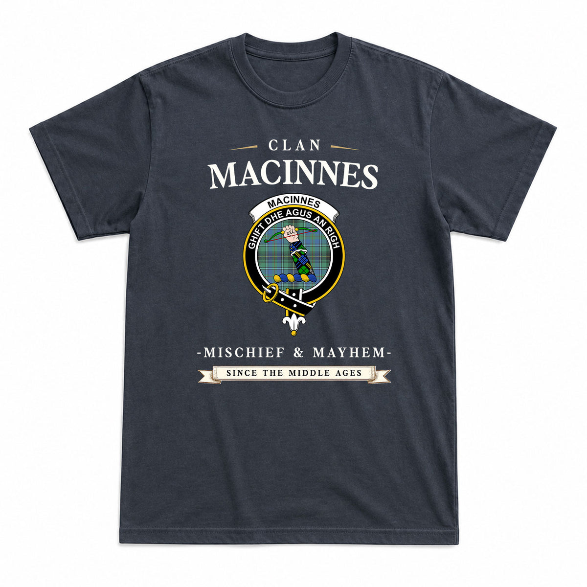 MacInnes Ancient Tartan Crest Mischief and Mayhem T-shirt