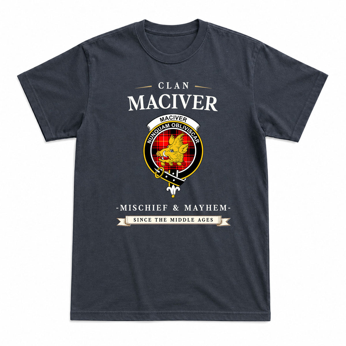 MacIver Modern Tartan Crest Mischief and Mayhem T-shirt