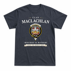 MacLachlan Weathered Tartan Crest Mischief and Mayhem T-shirt