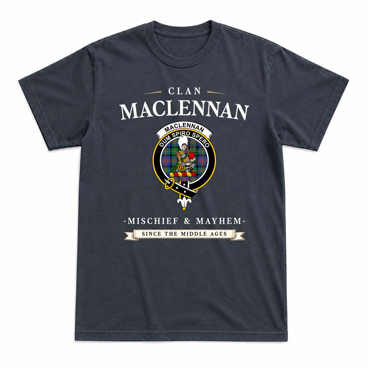 MacLennan Ancient Tartan Crest Mischief and Mayhem T-shirt