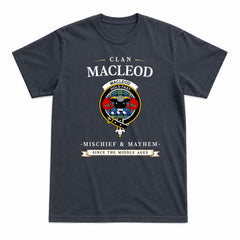 MacLeod of Harris Ancient Tartan Crest Mischief and Mayhem T-shirt