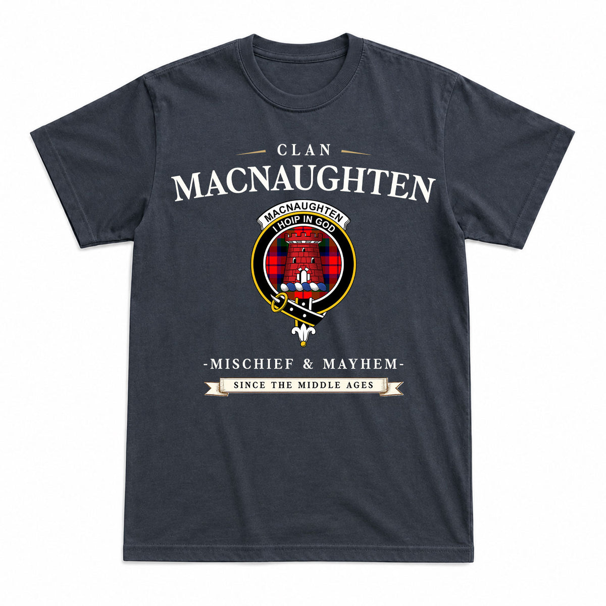 MacNaughten Tartan Crest Mischief and Mayhem T-shirt