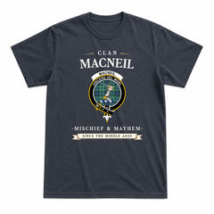 MacNeil of Colonsay Ancient Tartan Crest Mischief and Mayhem T-shirt
