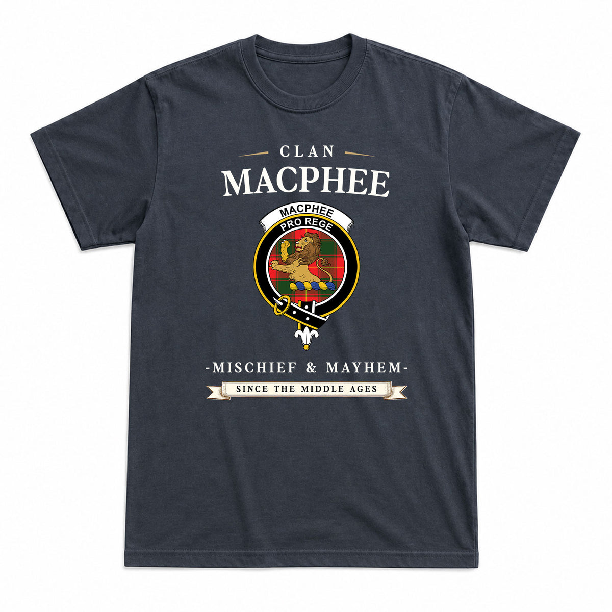 MacPhee Modern Tartan Crest Mischief and Mayhem T-shirt