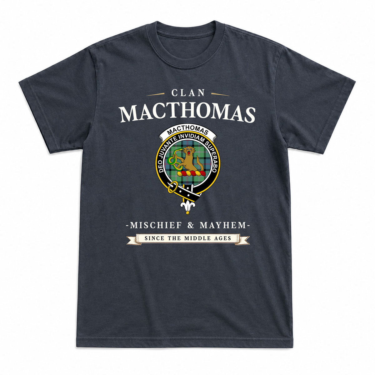 MacThomas Ancient Tartan Crest Mischief and Mayhem T-shirt