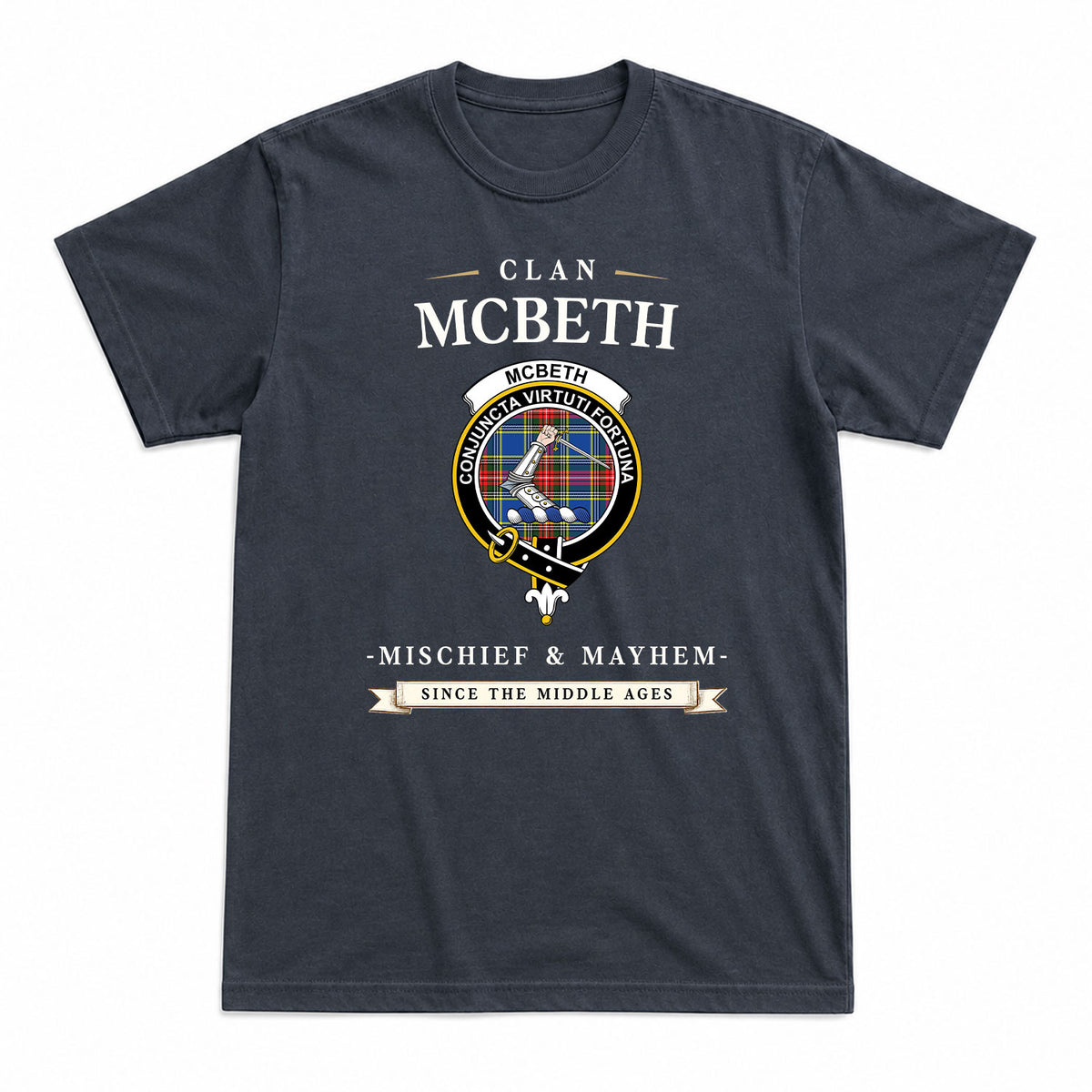McBeth Modern Tartan Crest Mischief and Mayhem T-shirt