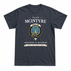 McIntyre Hunting Ancient Tartan Crest Mischief and Mayhem T-shirt