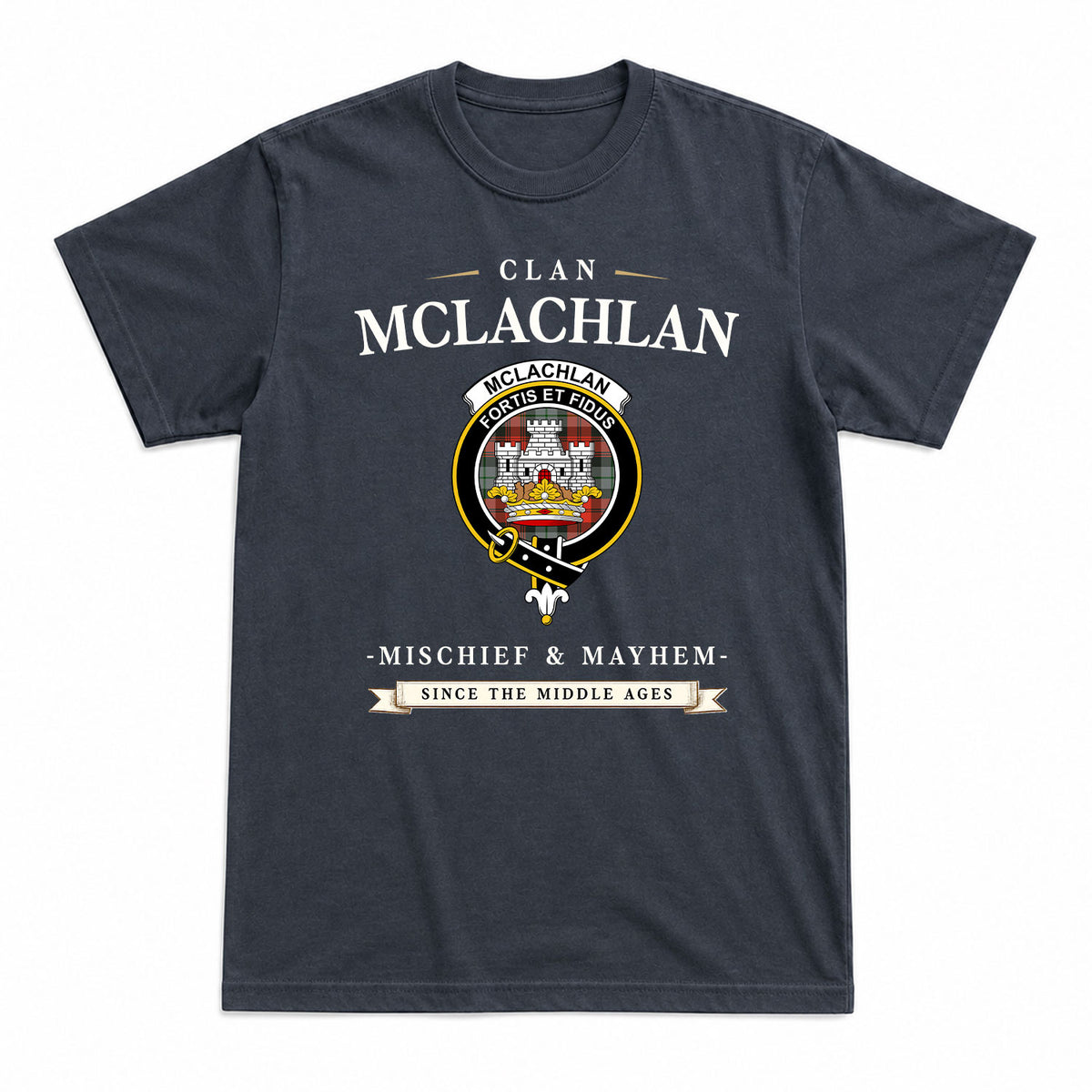 McLachlan Weathered Tartan Crest Mischief and Mayhem T-shirt