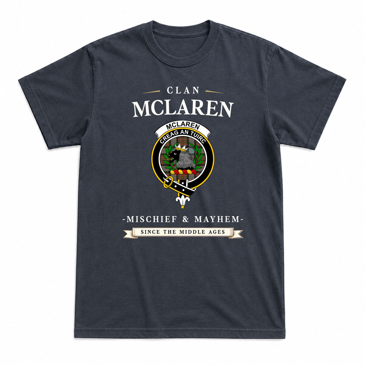 McLaren Weathered Tartan Crest Mischief and Mayhem T-shirt