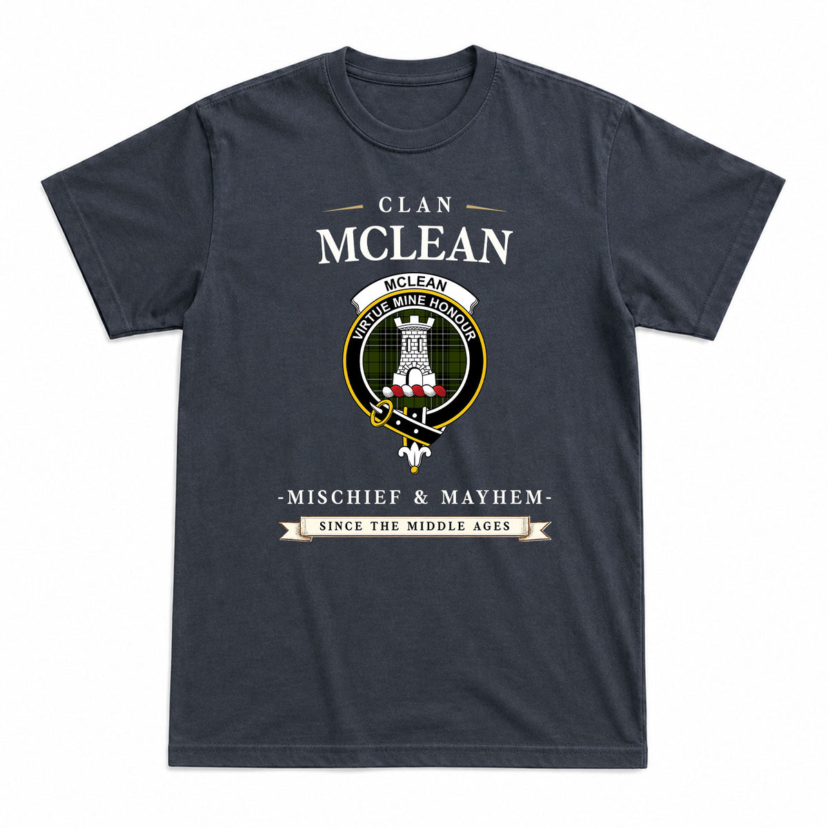 McLean Hunting Tartan Crest Mischief and Mayhem T-shirt