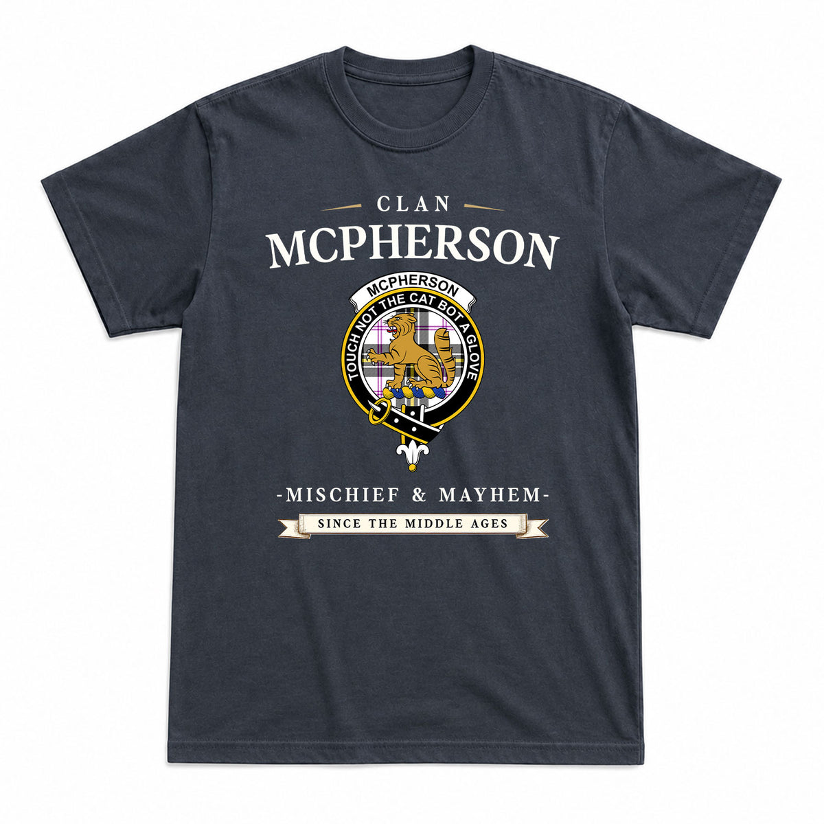McPherson Dress Modern Tartan Crest Mischief and Mayhem T-shirt