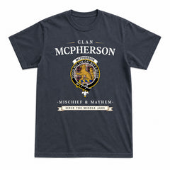 McPherson Hunting Ancient Tartan Crest Mischief and Mayhem T-shirt