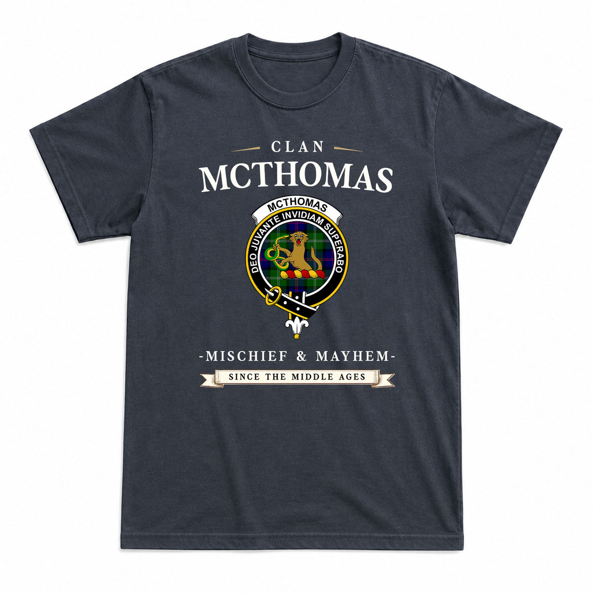 McThomas Modern Tartan Crest Mischief and Mayhem T-shirt