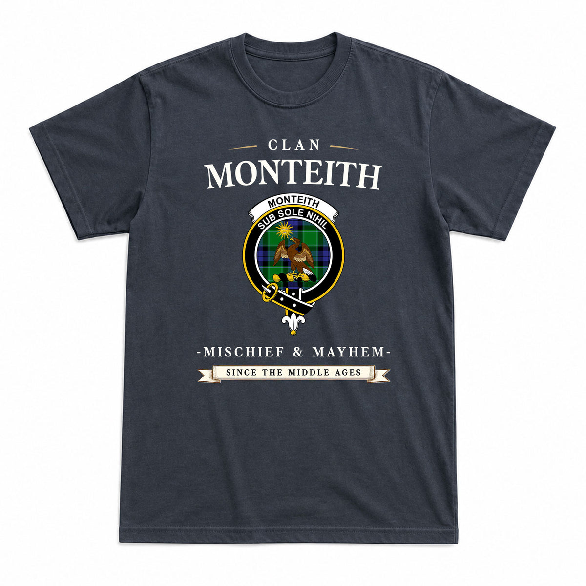 Monteith Tartan Crest Mischief and Mayhem T-shirt