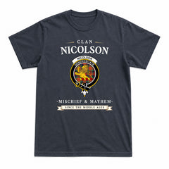 Nicolson Ancient Tartan Crest Mischief and Mayhem T-shirt