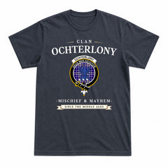 Ochterlony Tartan Crest Mischief and Mayhem T-shirt