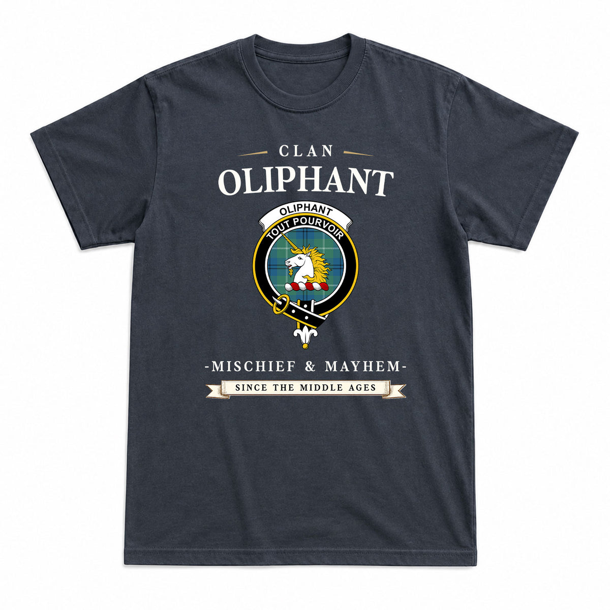 Oliphant Ancient Tartan Crest Mischief and Mayhem T-shirt