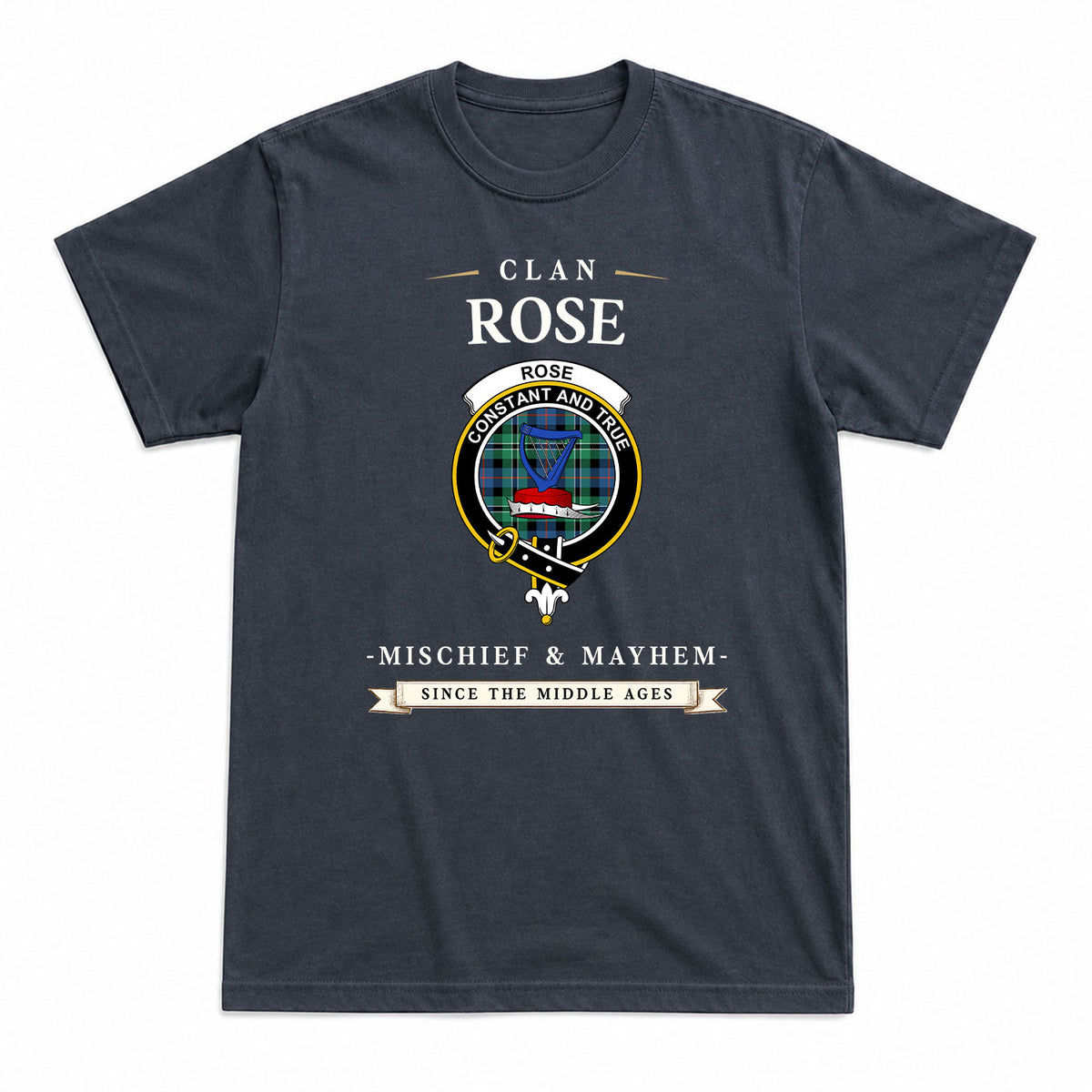 Rose Hunting Ancient Tartan Crest Mischief and Mayhem T-shirt