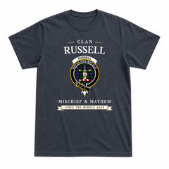 Russell Modern Tartan Crest Mischief and Mayhem T-shirt