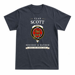 Scott Modern Tartan Crest Mischief and Mayhem T-shirt