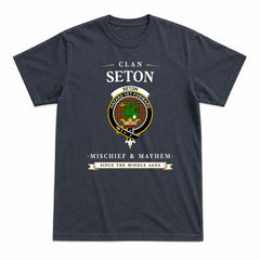 Seton Hunting Modern Tartan Crest Mischief and Mayhem T-shirt