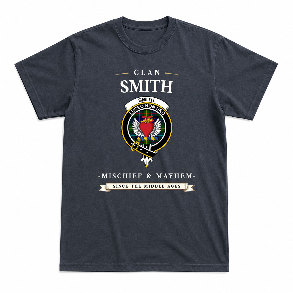 Smith Modern Tartan Crest Mischief and Mayhem T-shirt