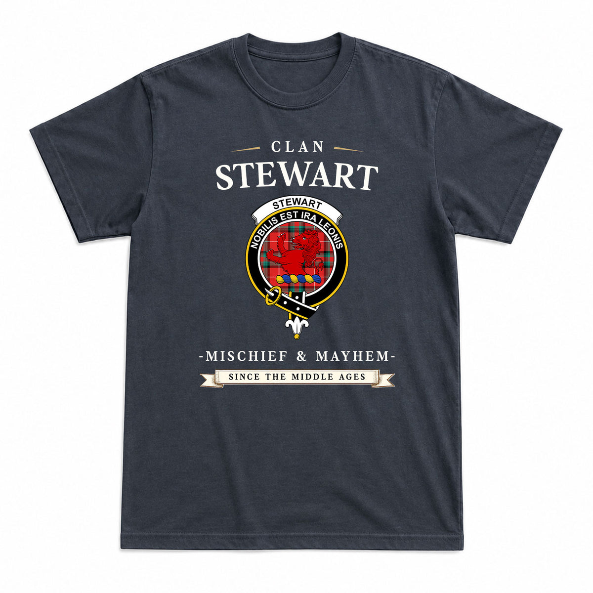 Stewart (Stuart) of Bute Tartan Crest Mischief and Mayhem T-shirt