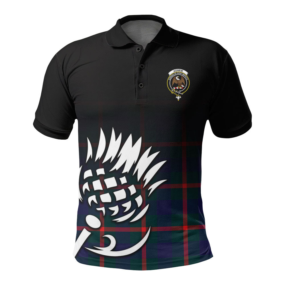 Agnew Modern Tartan Crest Polo Shirt - Thistle Black Style