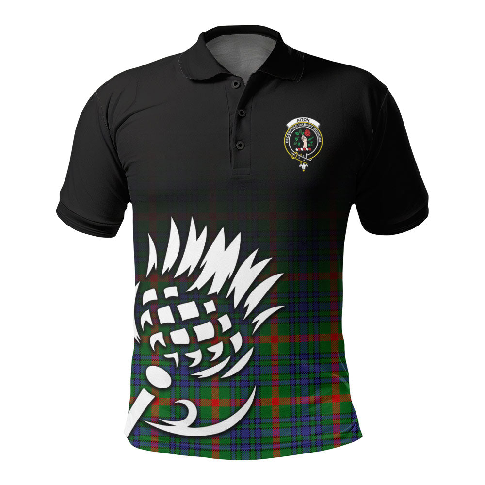 Aiton Tartan Crest Polo Shirt - Thistle Black Style