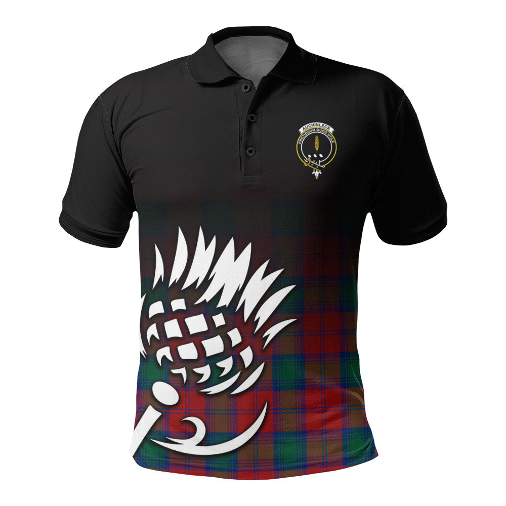 Auchinleck Tartan Crest Polo Shirt - Thistle Black Style